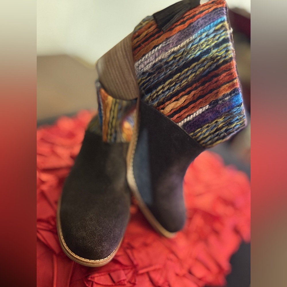 Toms brown suede booties 3 inch heel